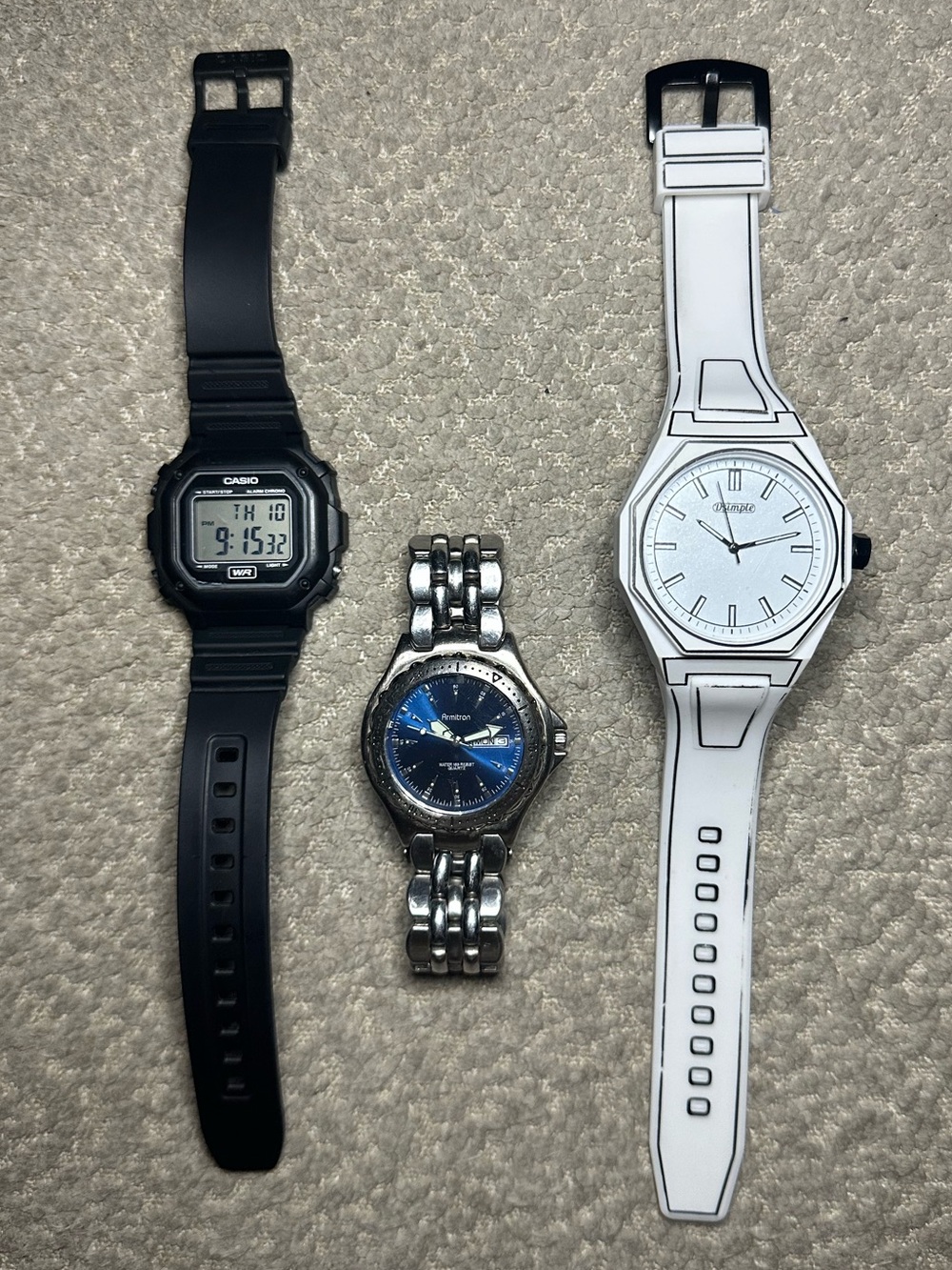 Group of 3 Unique Men’s Working Watches, Digital, Sport, Sketch, Casio, Armitron